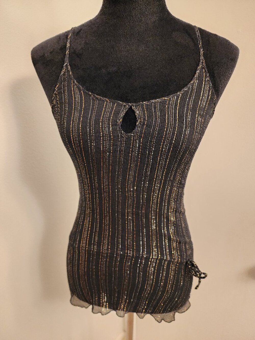 G-Unit Y2K Black Metallic Sheer Striped Keyhole Cami Tank Top